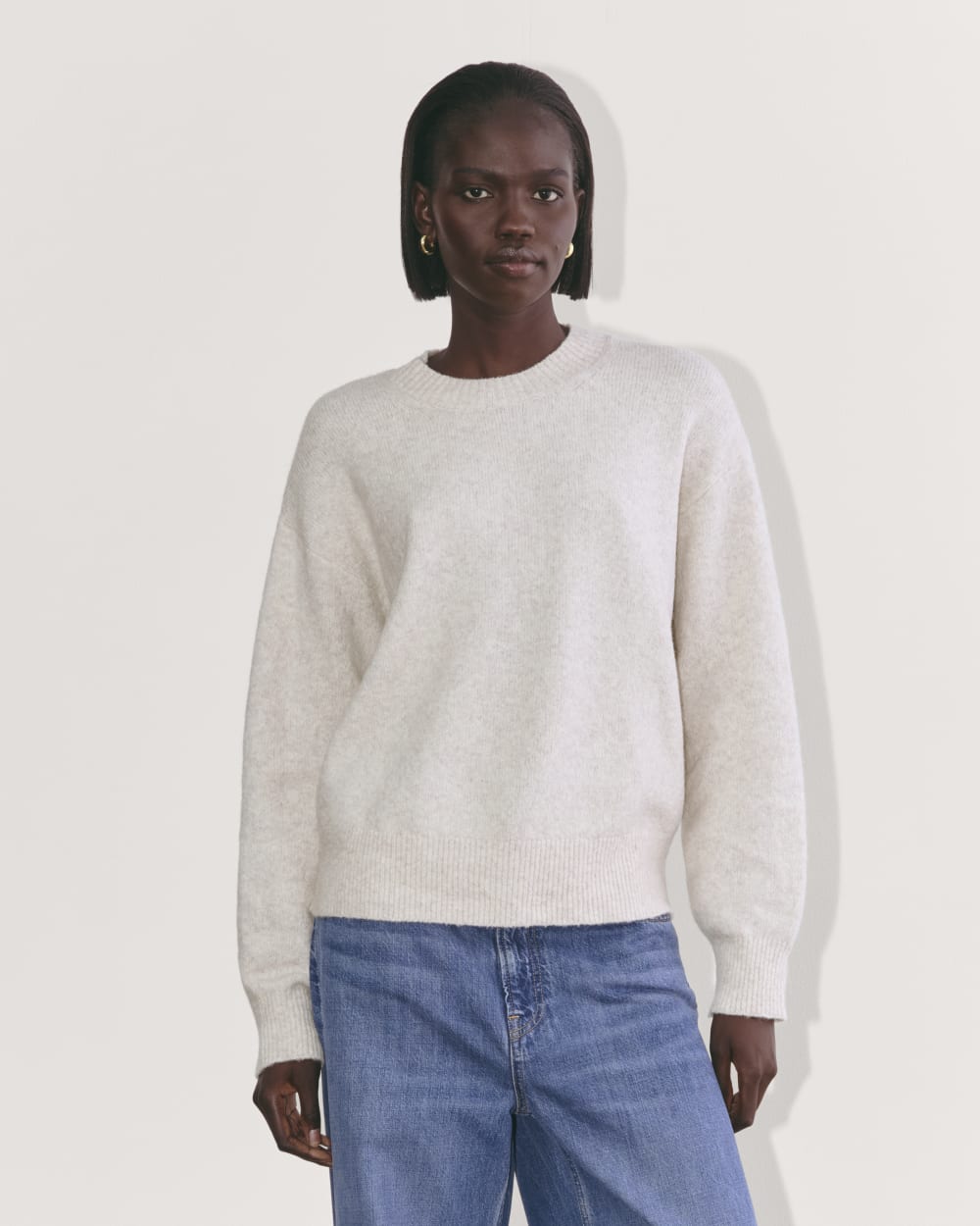 The Cocoon Crew in Plush Cotton in Heathered Oat — front view