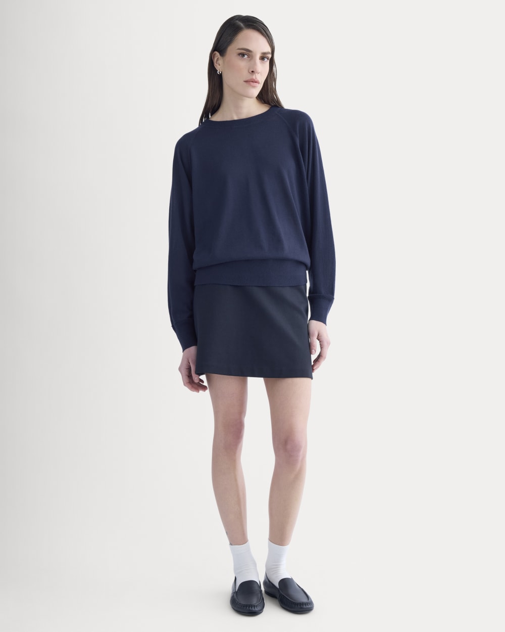 Raglan Sweater in Ultrasoft Merino in Rich Navy — detail view