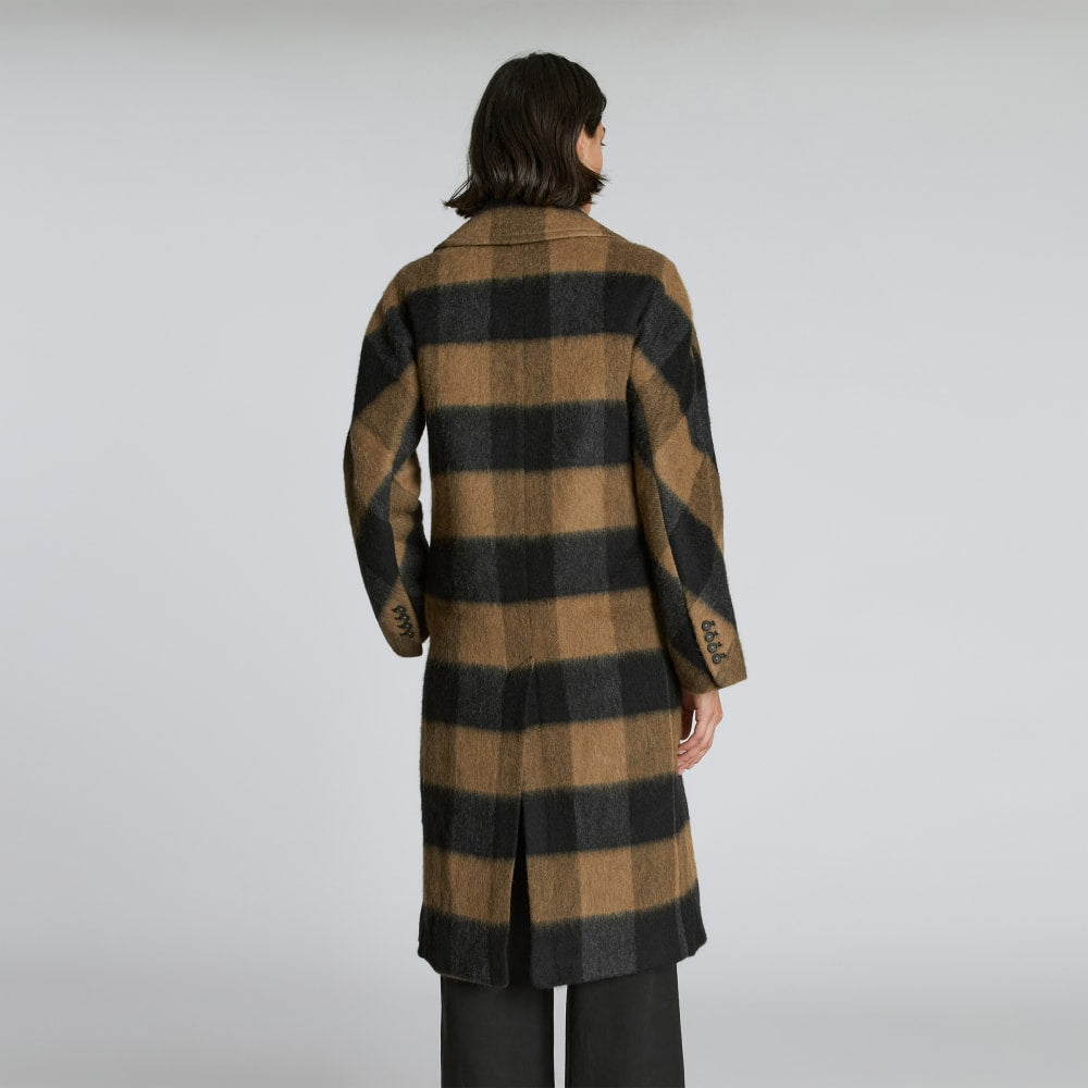 The Brushed Italian ReWool® Peacoat in Camel Buffalo Check — detail view