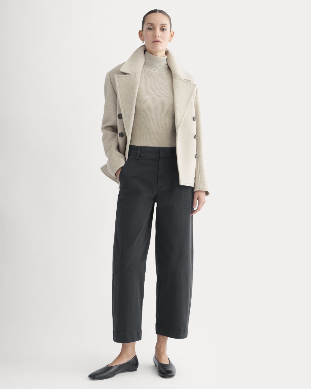 Cotton Twill Chino in Black — front view