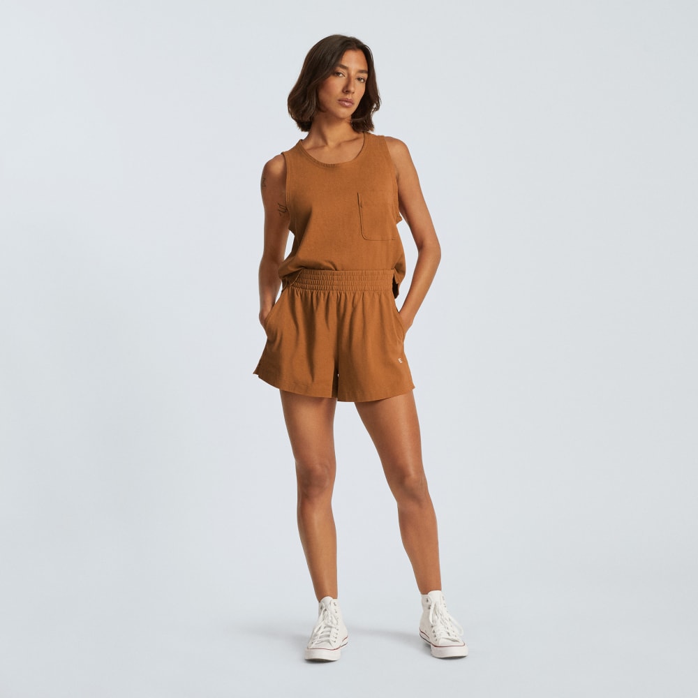 The Retro Jersey Short in Tawny Brown — detail view
