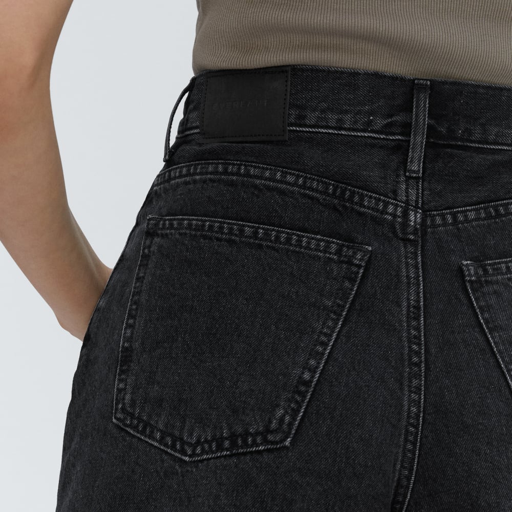 The A-Line Denim Short in Storm Black — detail view
