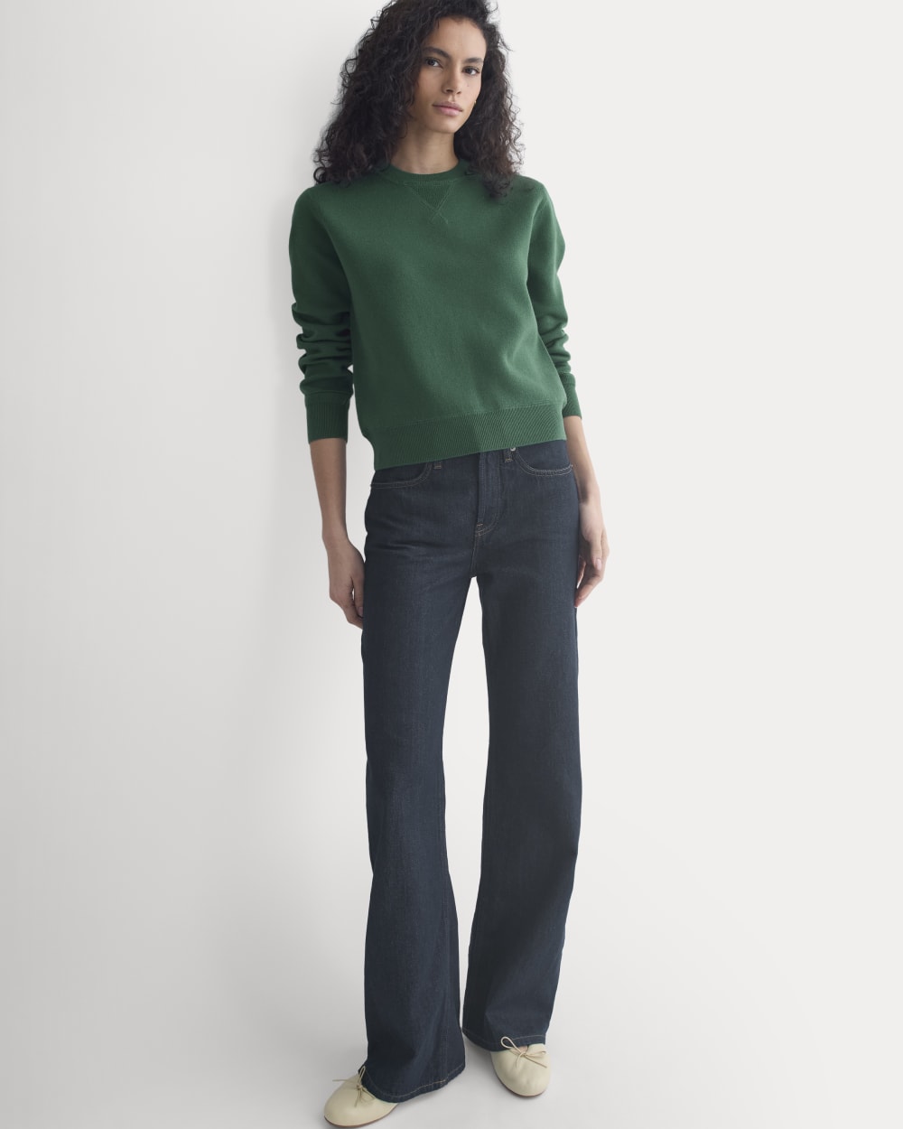 Double Knit Crew in Cotton Merino in Hunter Green — detail view