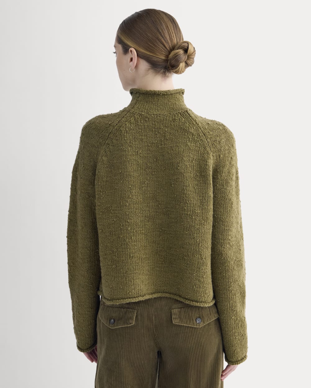Rollneck Sweater in Olive — detail view