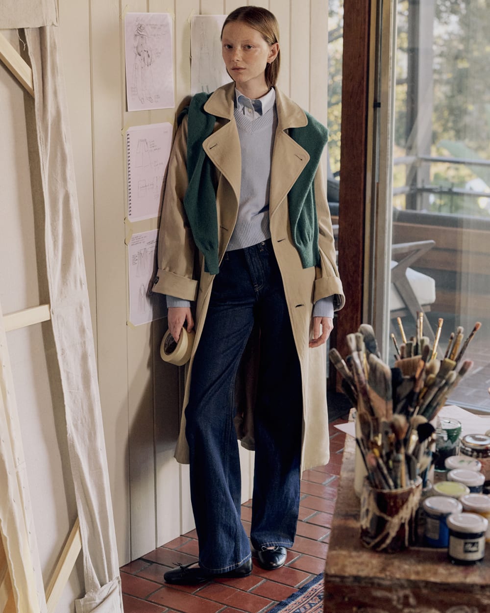 Drapey Twill Trench in Trench Coat Khaki — detail view