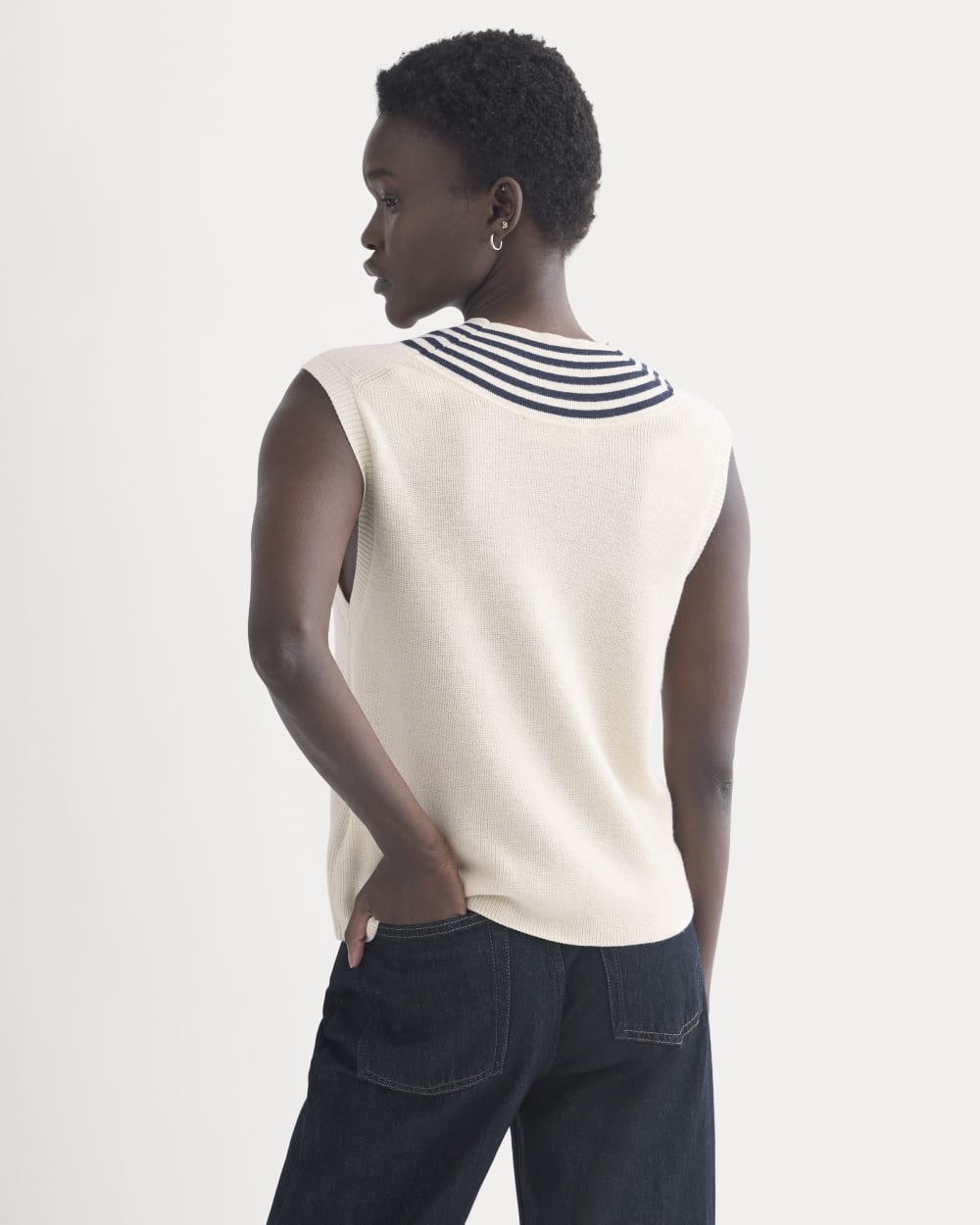 Relaxed V-Neck Vest in Cotton Merino in Canvas — detail view