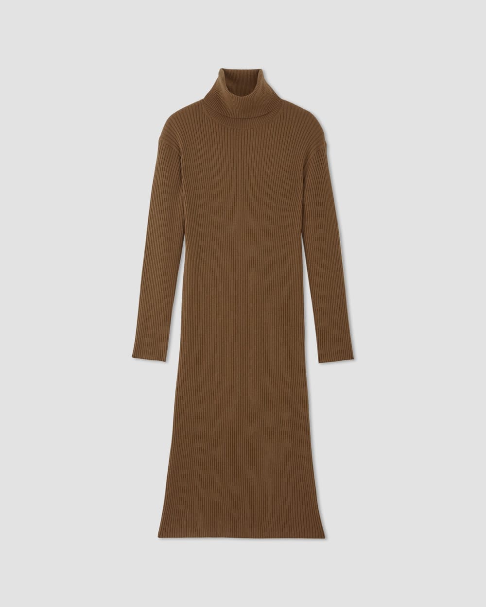 The Cotton-Merino Turtleneck Dress in Rich Camel — alternate view