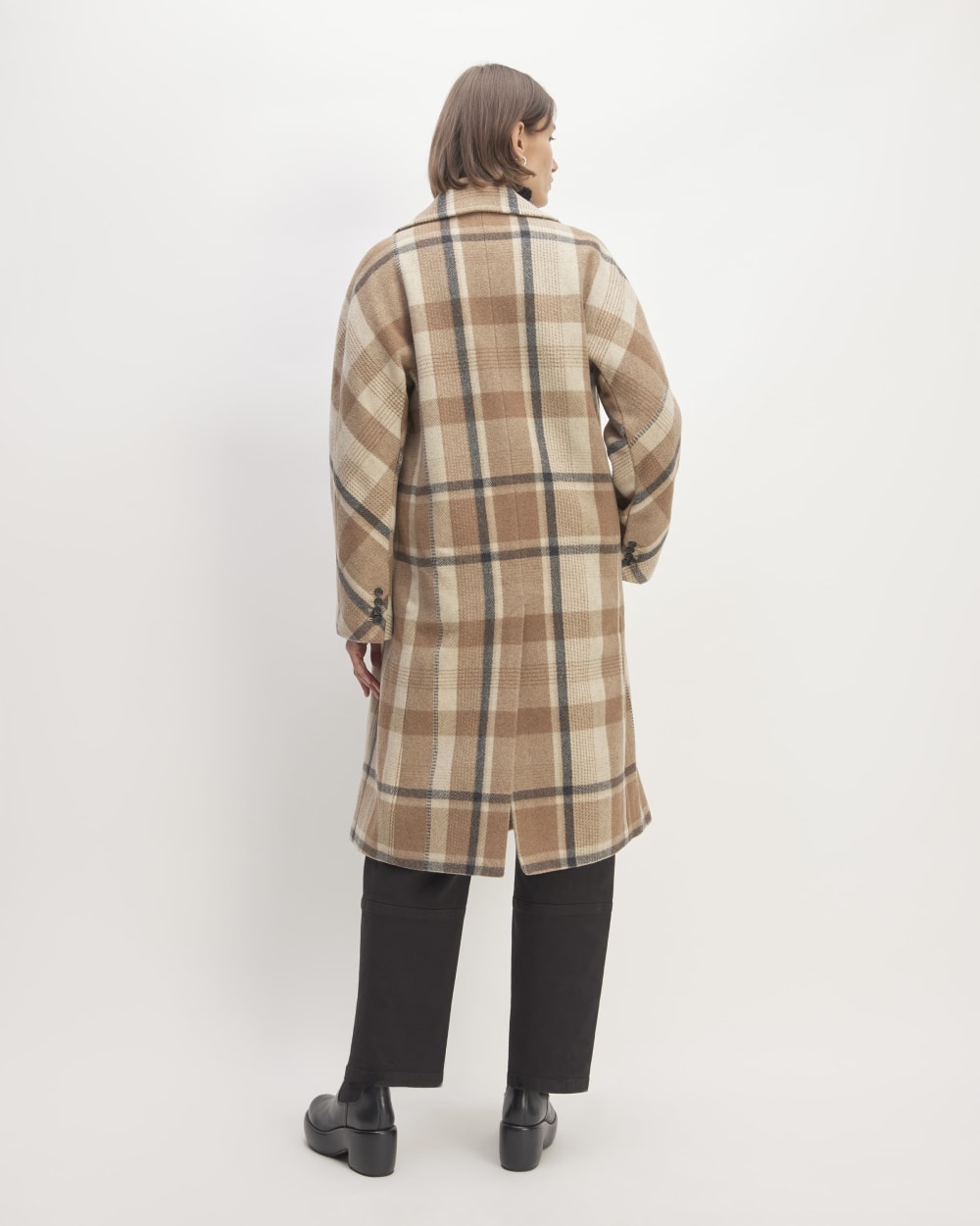 The Italian ReWool® Long Peacoat in Heathered Charcoal / Cornstalk / Toasted Coconut / Biscotti — detail view