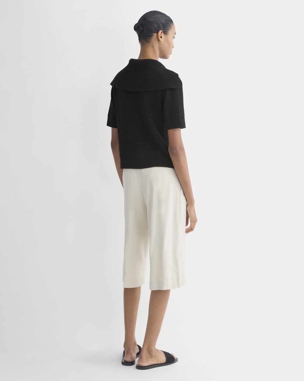Open Collar Polo in Black — detail view
