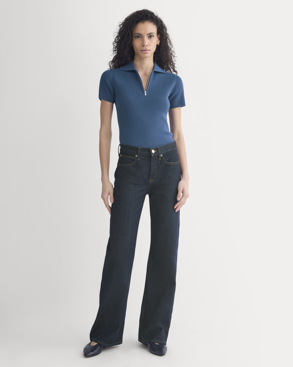 Knit Quarter-Zip Polo in Estate Blue — detail view