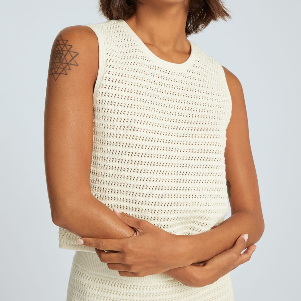 The Crochet Knit Cami in Canvas — detail view