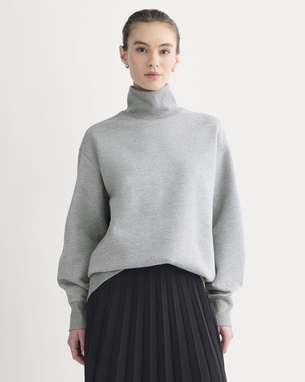 Luxe Fleece Turtleneck in Vintage Heather Grey — front view