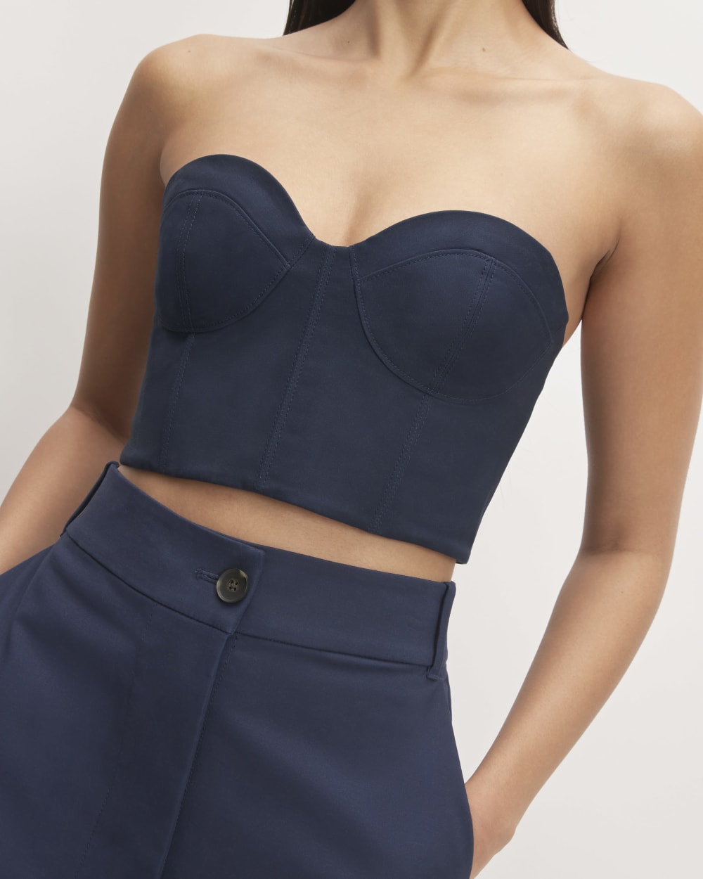 The Structured Cotton Bustier in Navy — detail view