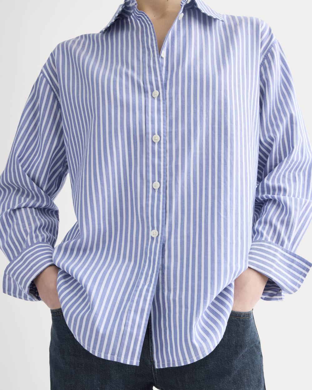 Everyday Shirt in Silky Cotton in Bone / Mazarine Blue — detail view