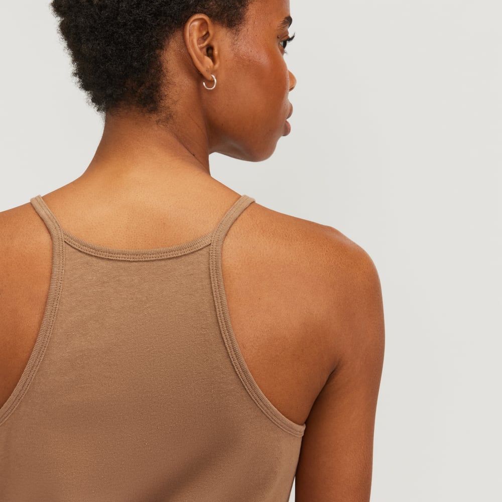 The Hemp Cutaway Tank in Carob Brown — detail view