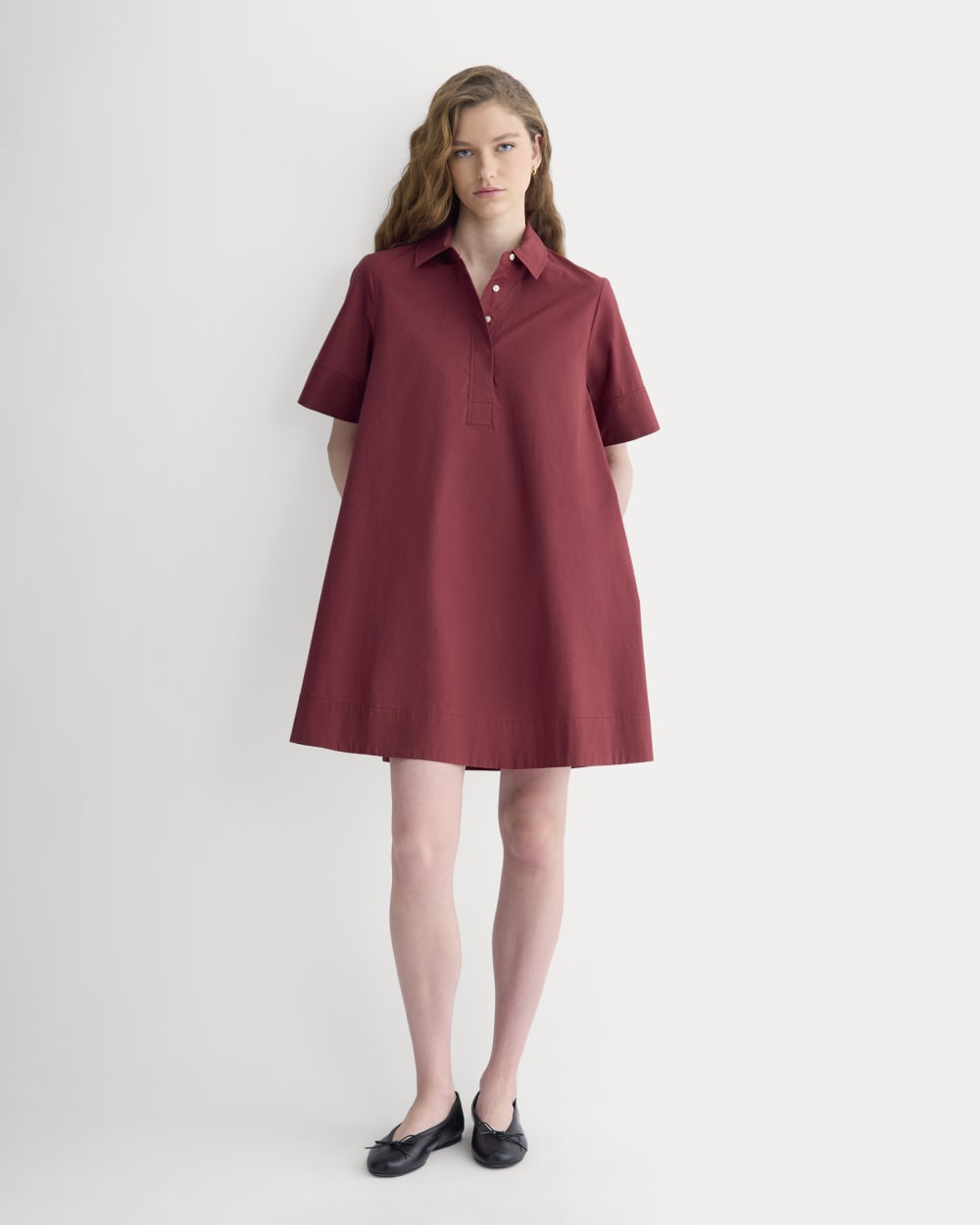 Popover Mini Shirtrdress in Ultrasoft Cotton in Pomegranate — detail view
