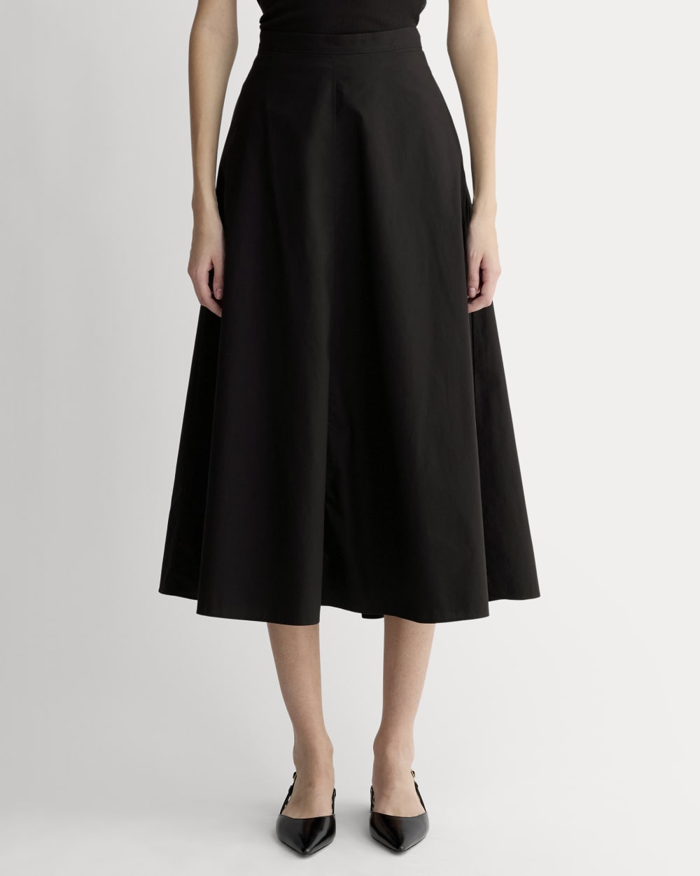 The Midi Skirt in Ultrasoft Cotton in Black — detail view
