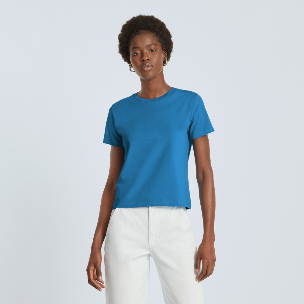 The Box-Cut Tee in Essential Cotton in Horizon Blue — alternate view