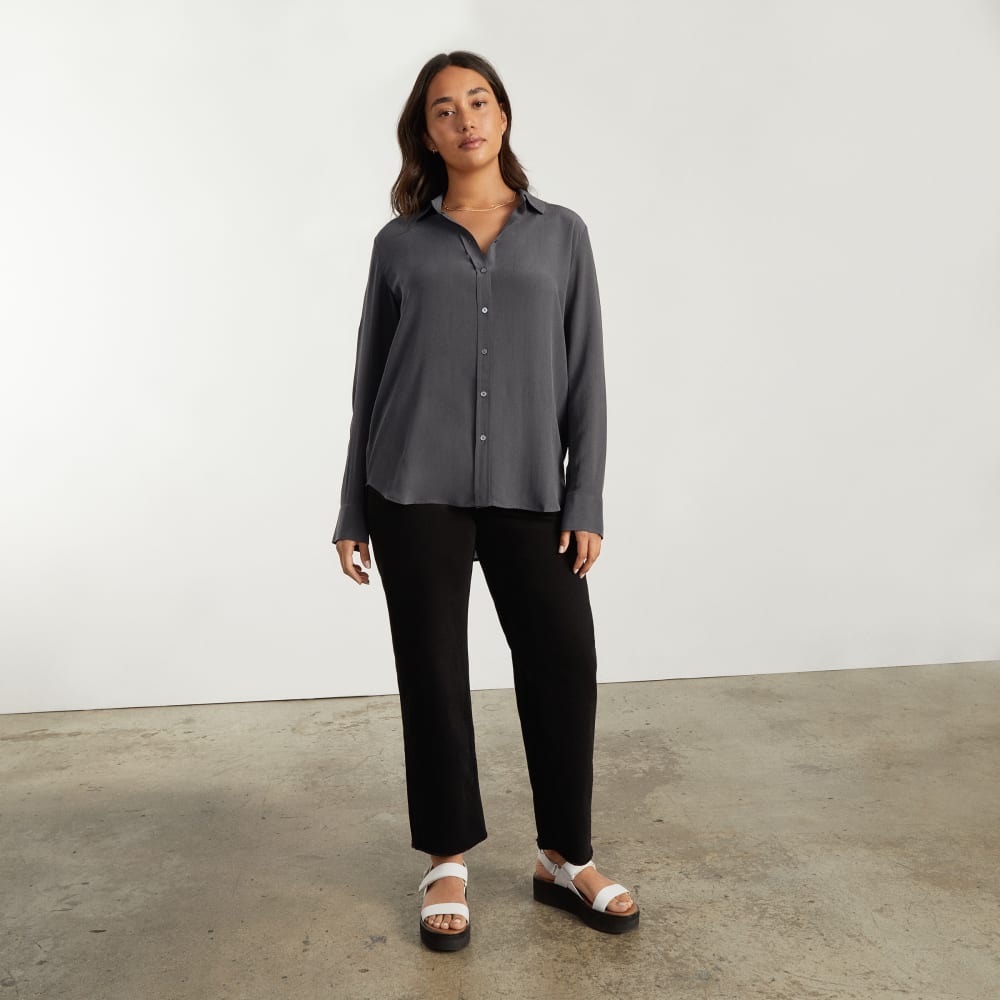 The Must-Have Shirt in Washable Silk in Slate Grey — detail view