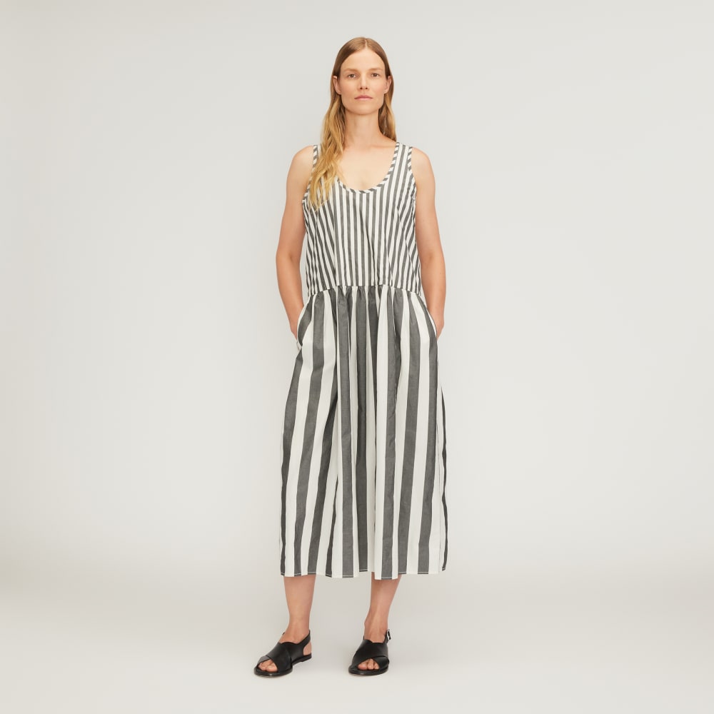 The Poplin Summer Dress in Bone / Black — front view