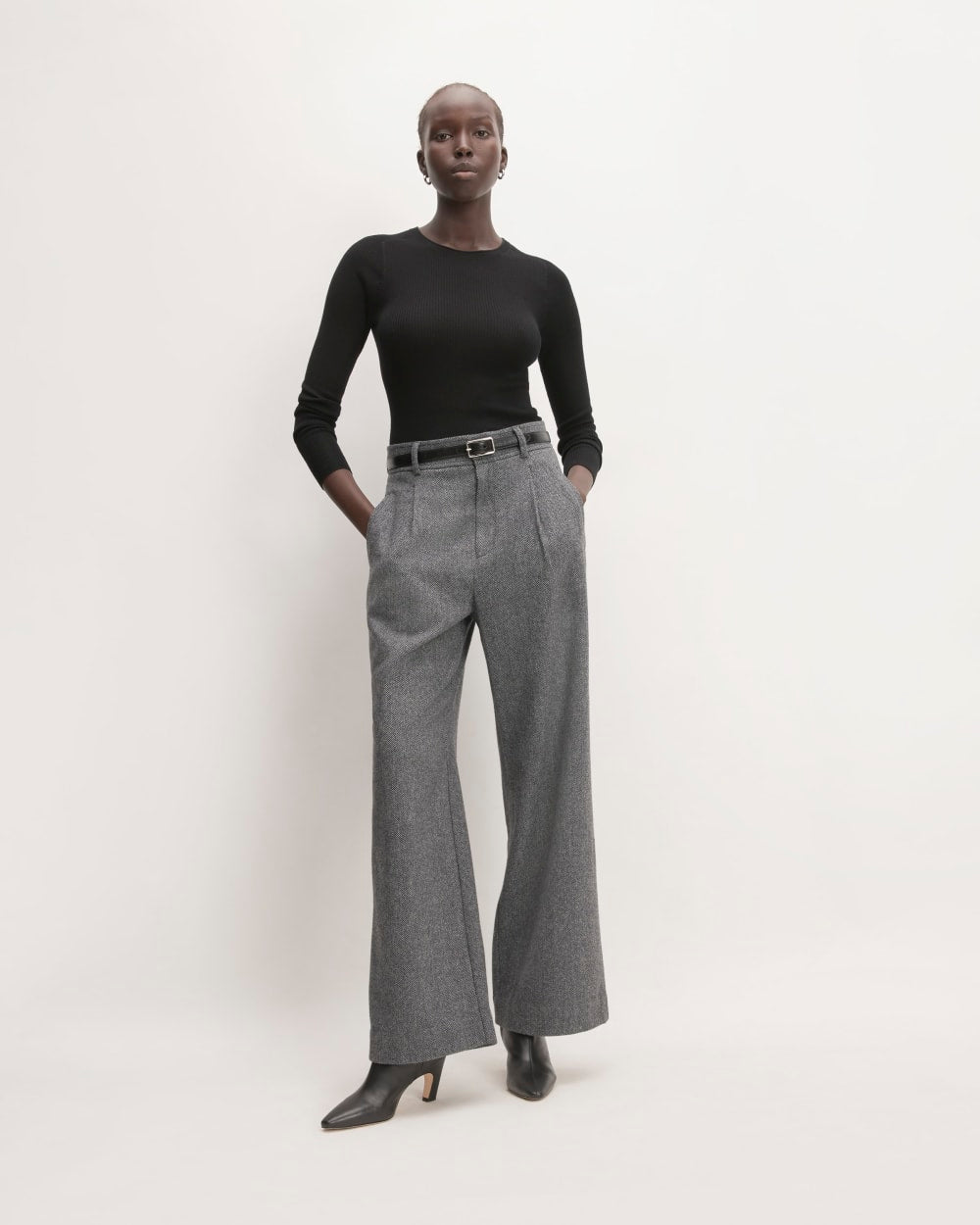The ReWool® Way-High Drape Pant in Grey Herringbone — front view