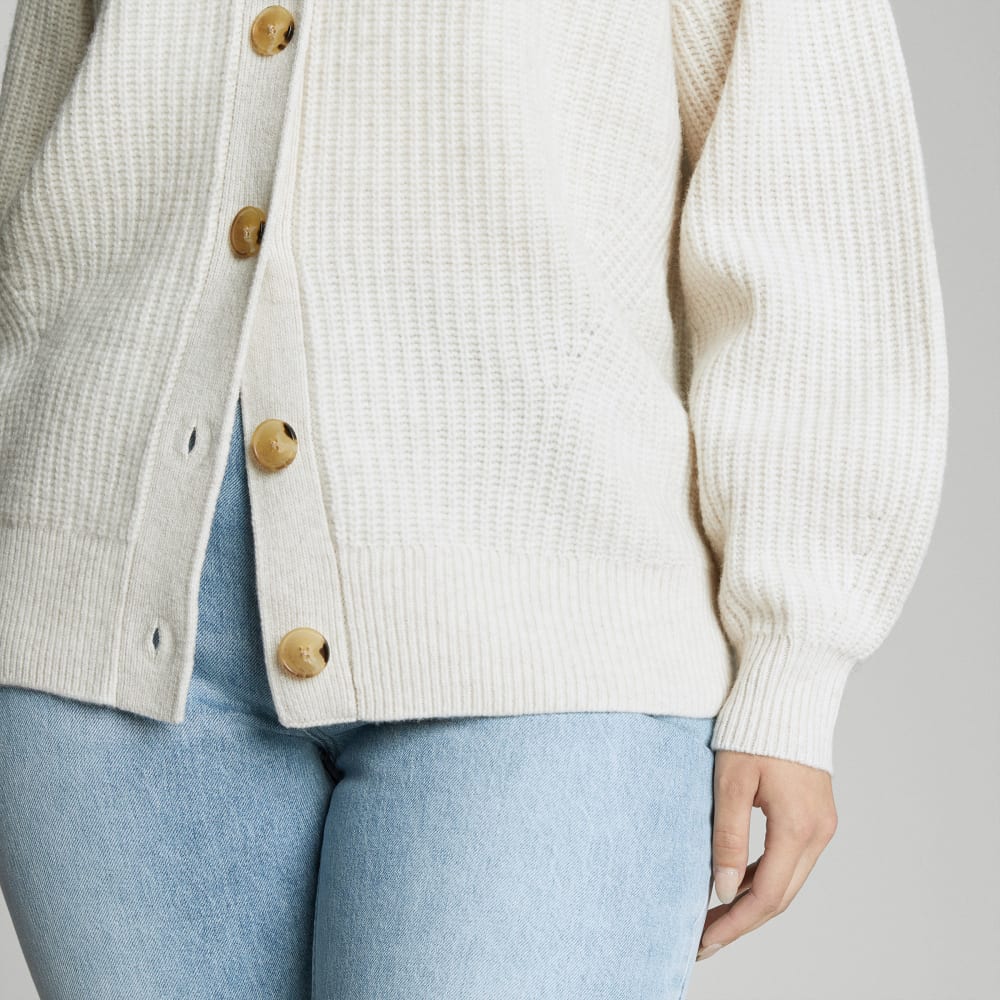 The Felted Merino Cardigan in Heathered Oat — detail view
