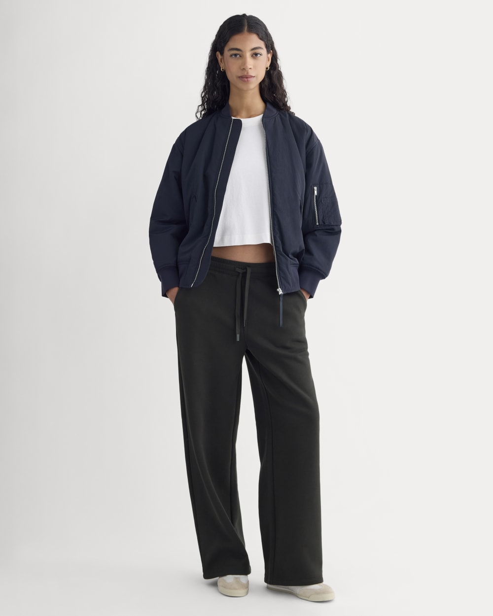 Luxe Fleece Wide-Leg Sweatpant in Black — front view