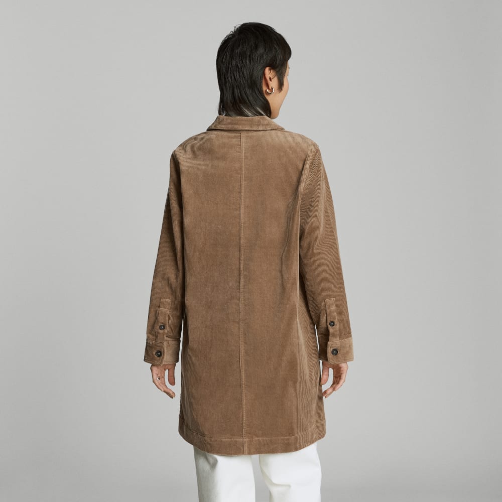 The Corduroy Long Shirt Jacket in Toasted Coconut — detail view
