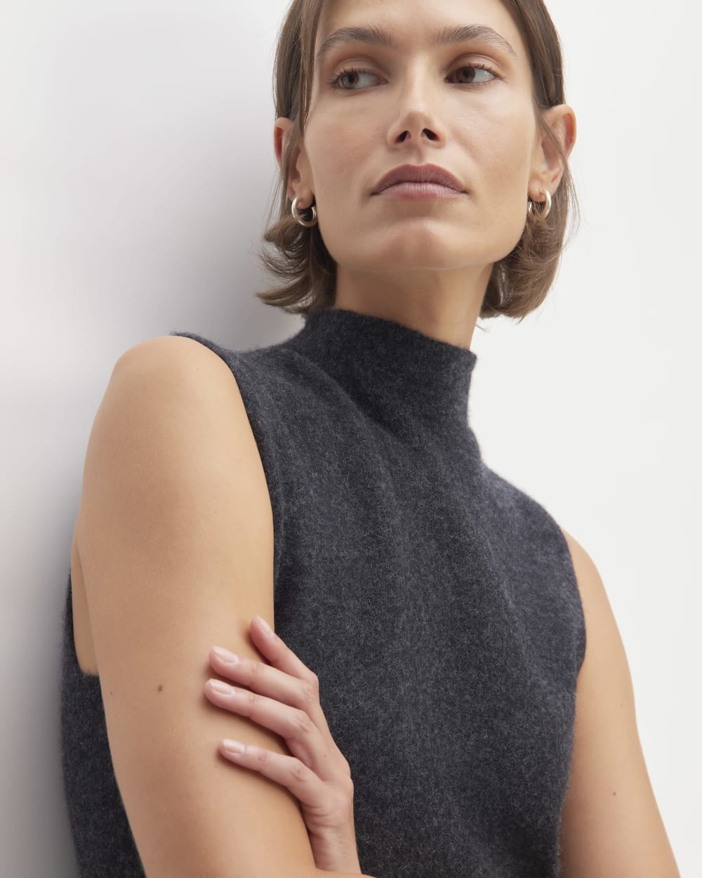 The Cozy-Stretch Sleeveless Midi Dress in Charcoal — detail view