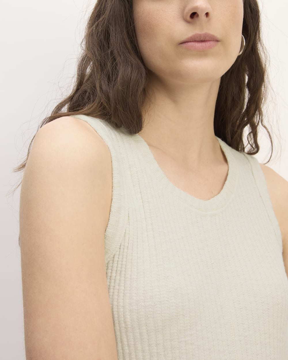 The Rib-Knit A-Line Tank Dress in Bone — detail view