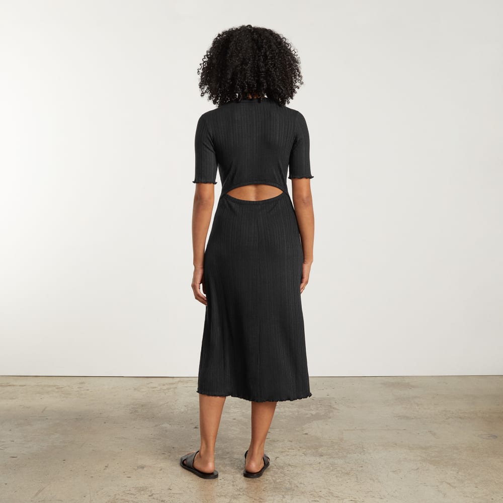 The Open Back Rib Dress in Black — detail view
