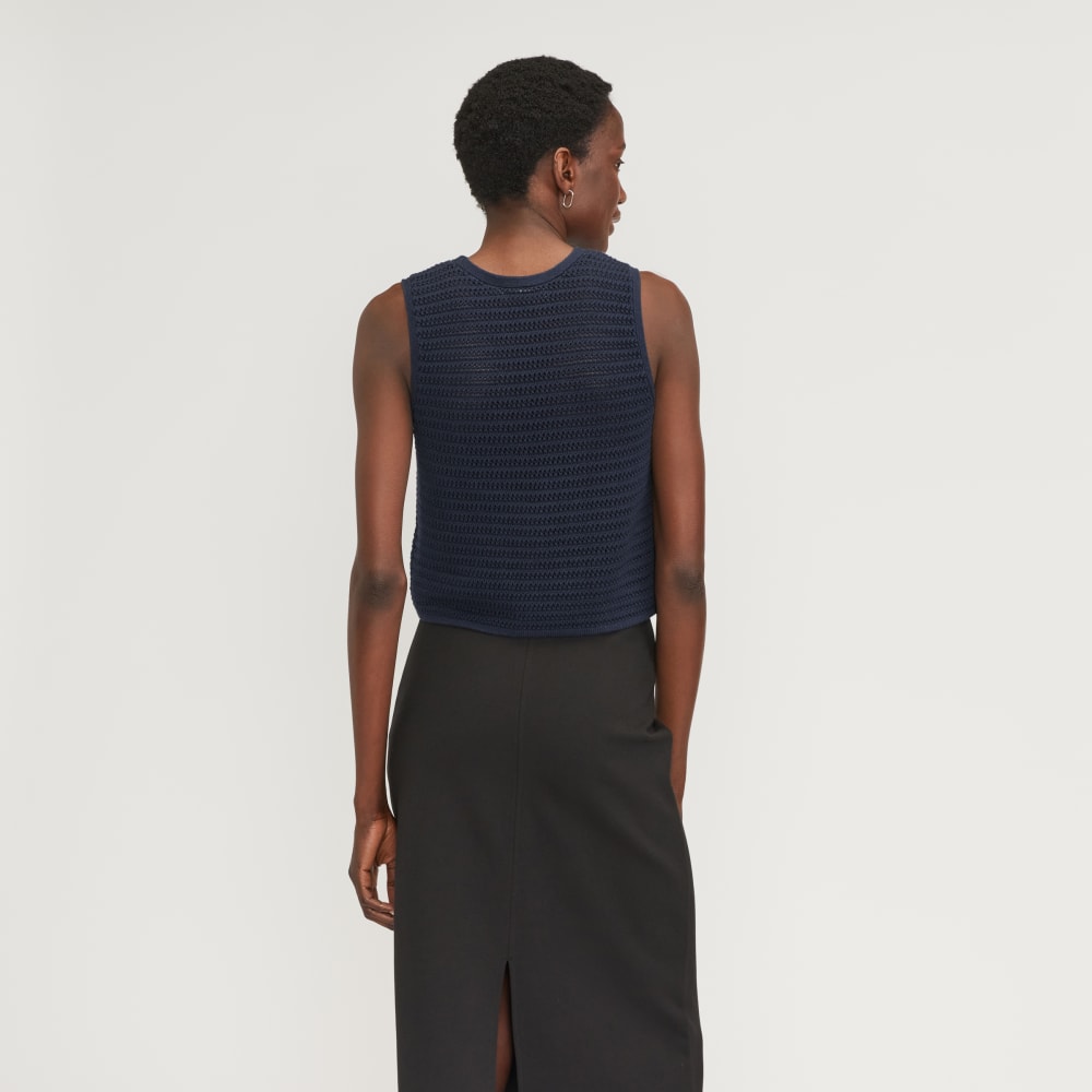 The Crochet Knit Cami in Navy — detail view