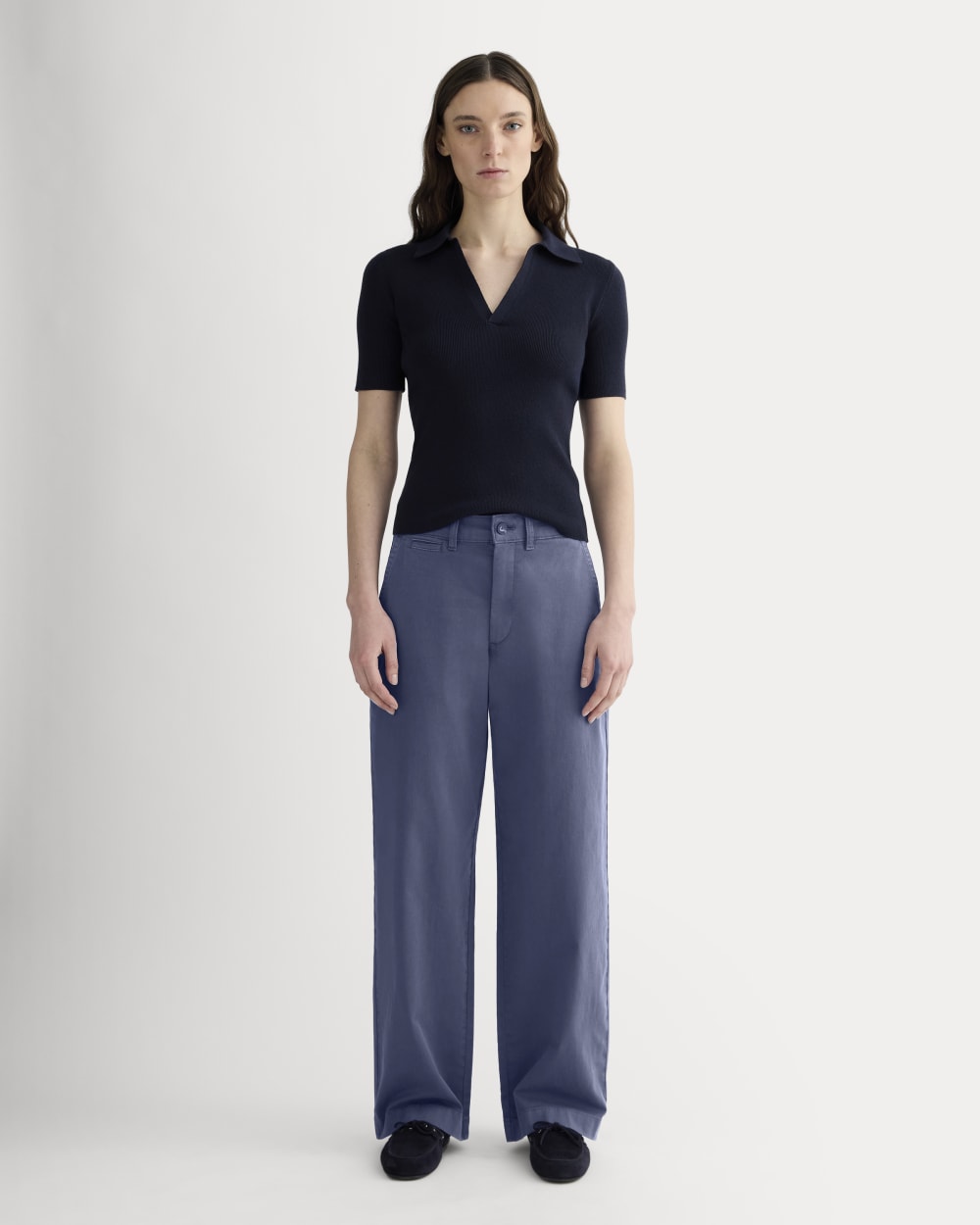 The Wide-Leg Chino in Deep Cobalt — front view