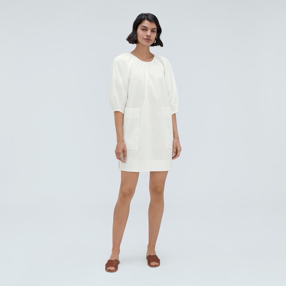 The Seersucker Puff Sleeve Dress in White — alternate view