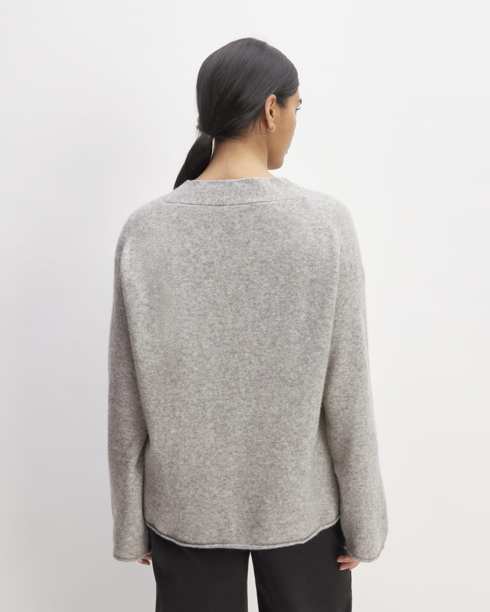 The Cozy-Stretch V-Neck Sweater in Heathered Grey — detail view