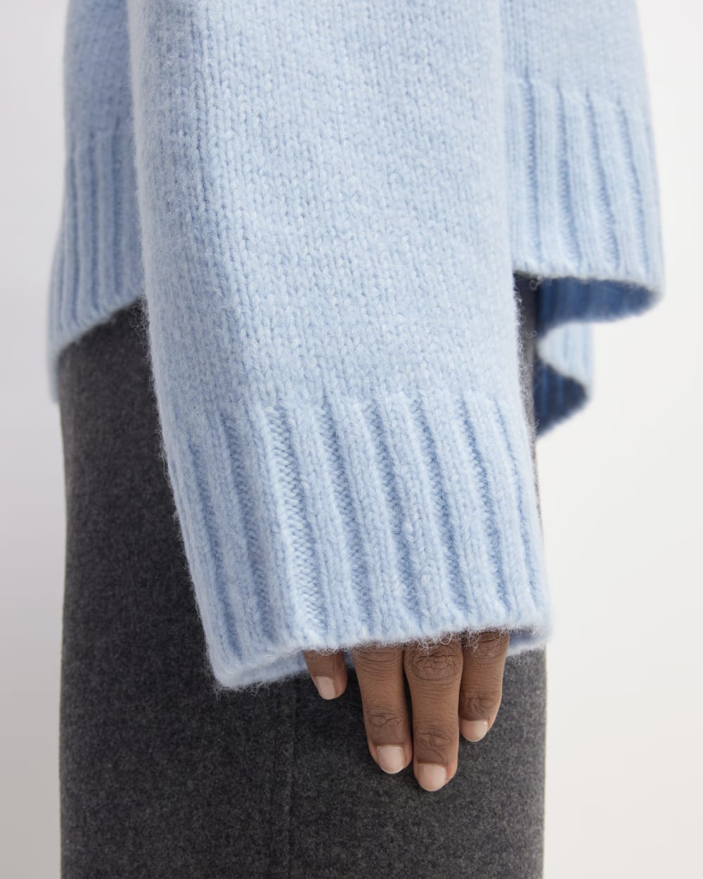 The Cloud Oversized Turtleneck in Chambray Blue — detail view