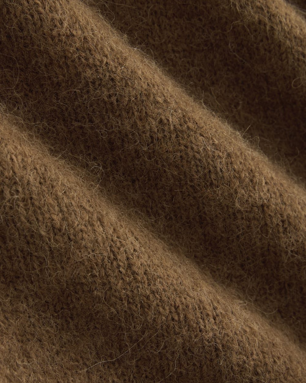 The Crew Cardigan in Alpaca in Toffee — detail view