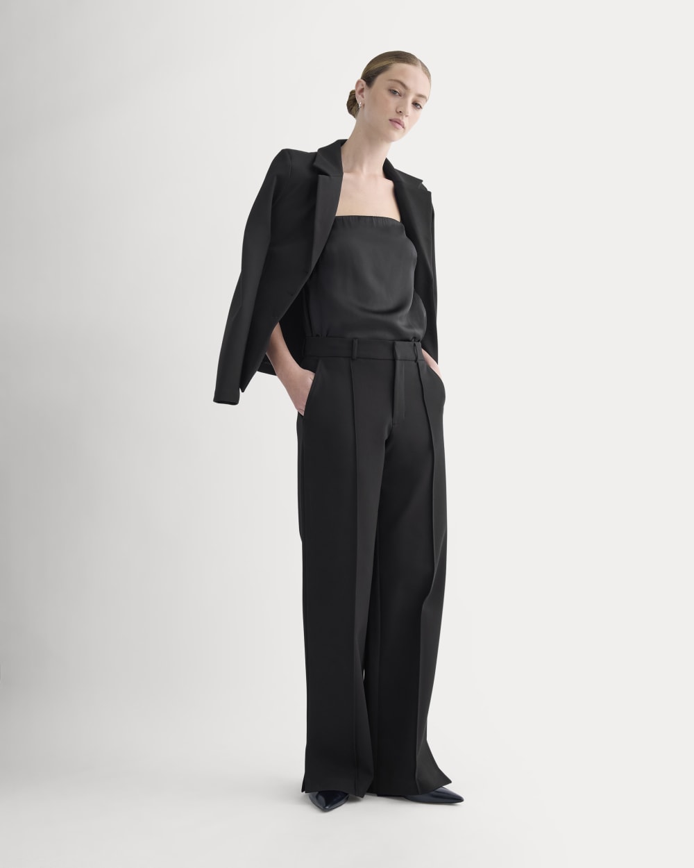 Ponte Wide-Leg Trouser in Black — detail view