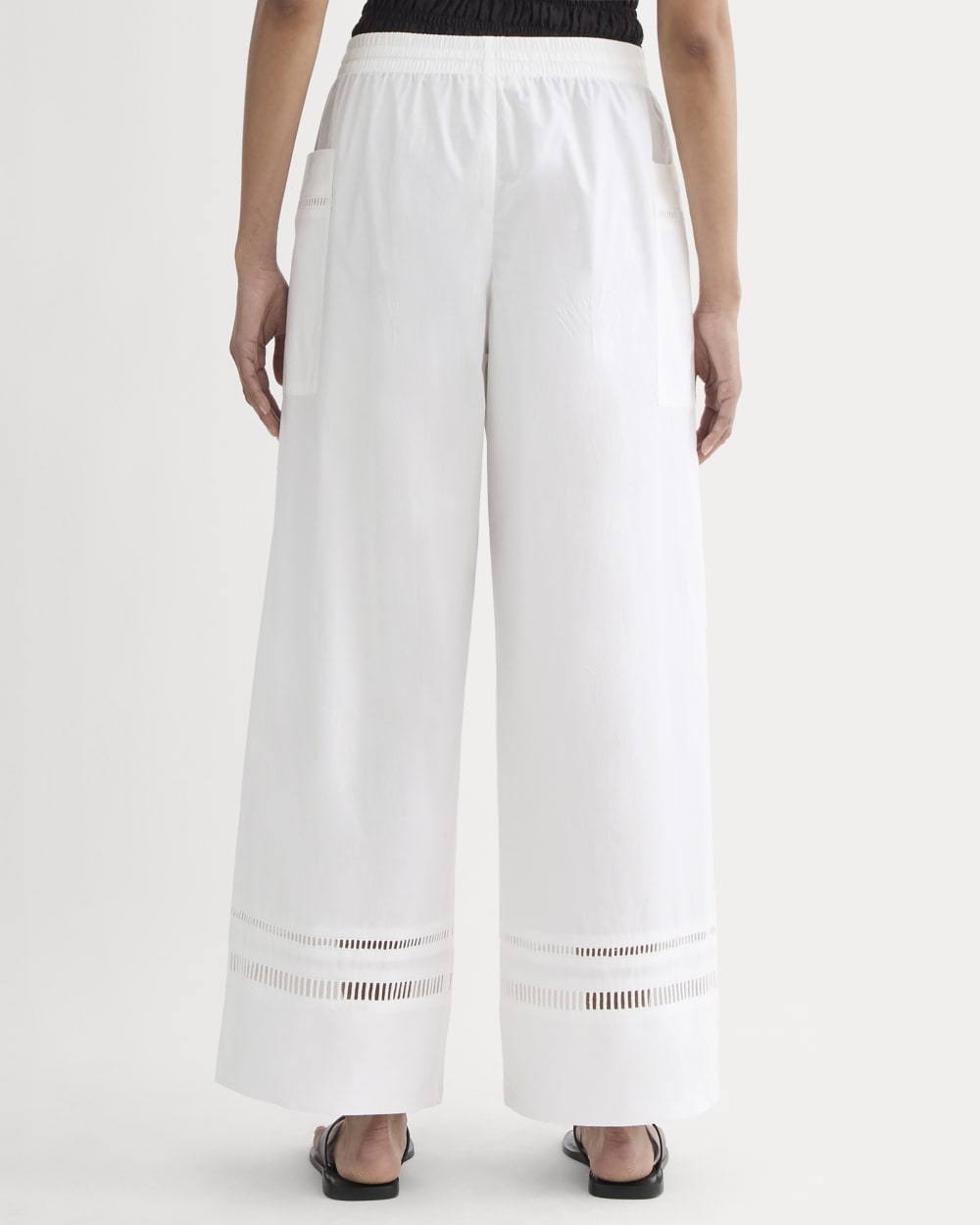 The Lace Trim Pant in White — detail view