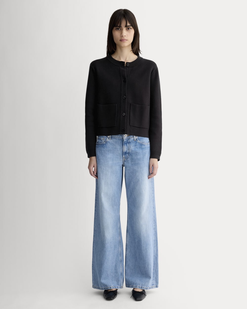 The Crew Cardigan in Everyday Cotton in Black — detail view