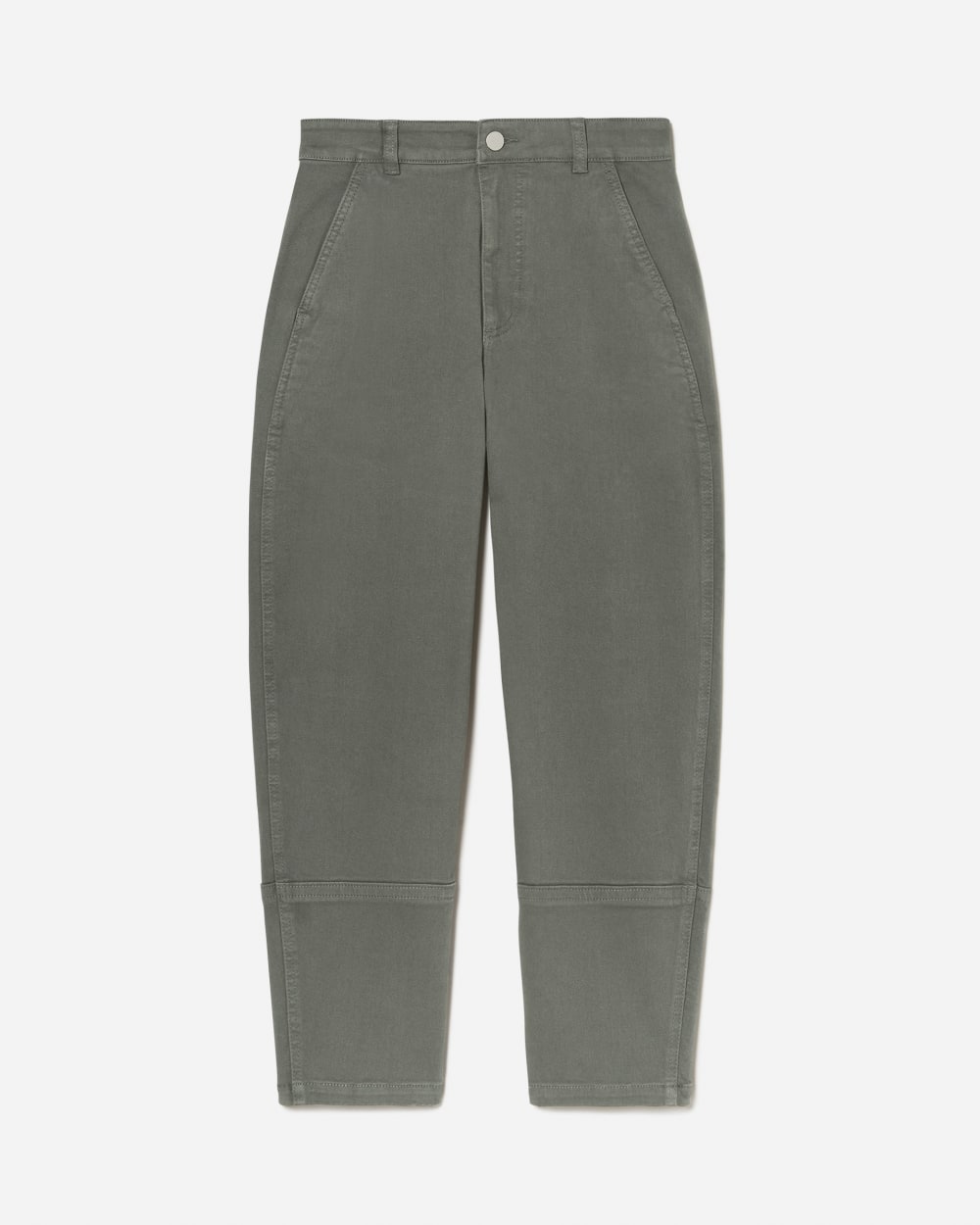 The Utility Barrel Pant in Pewter Green — detail view