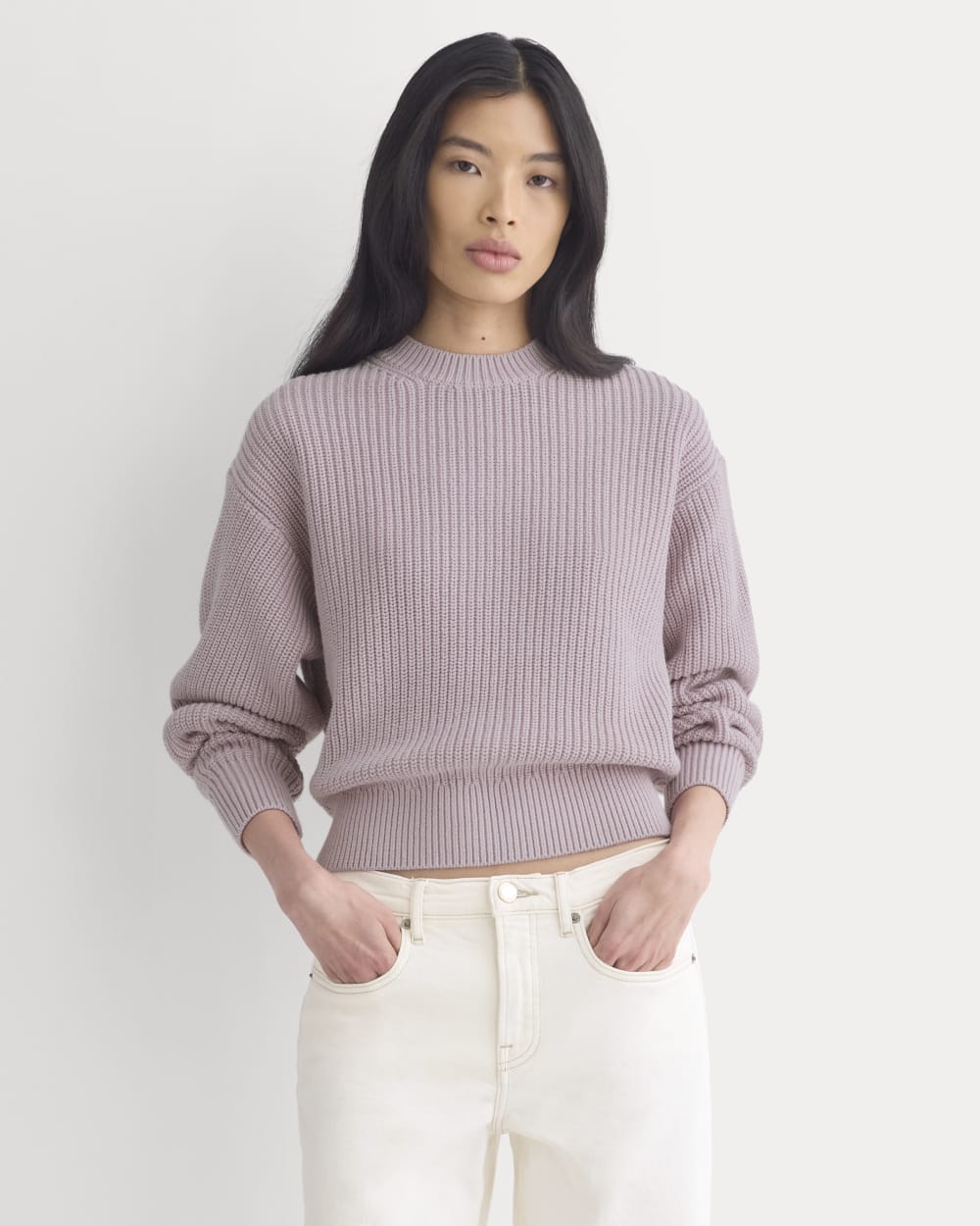 Cropped Ribbed Crew in Everyday Cotton in Burnished Lilac — front view