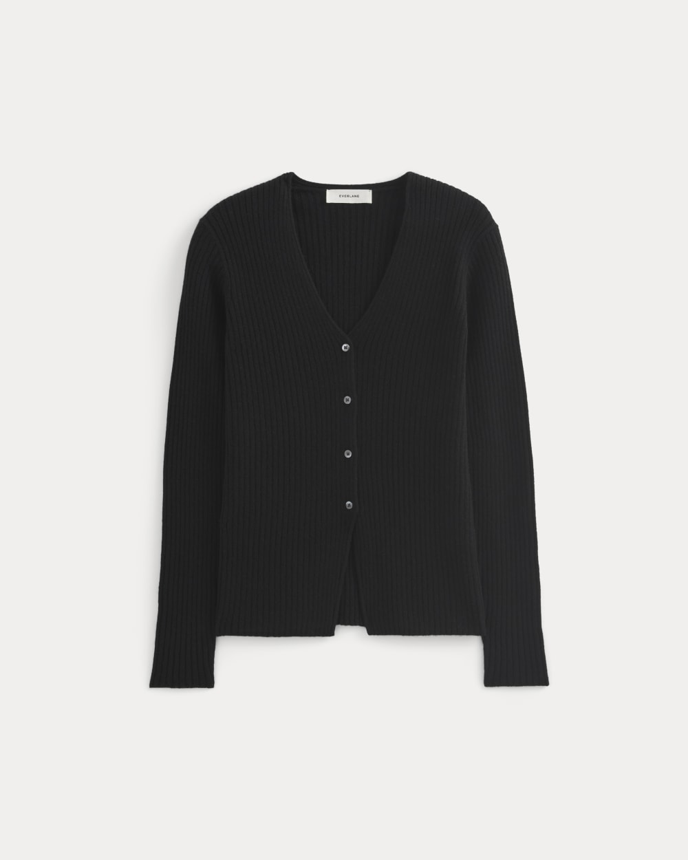 Cashmere Ribbed V-Neck Cardigan in Black — alternate view