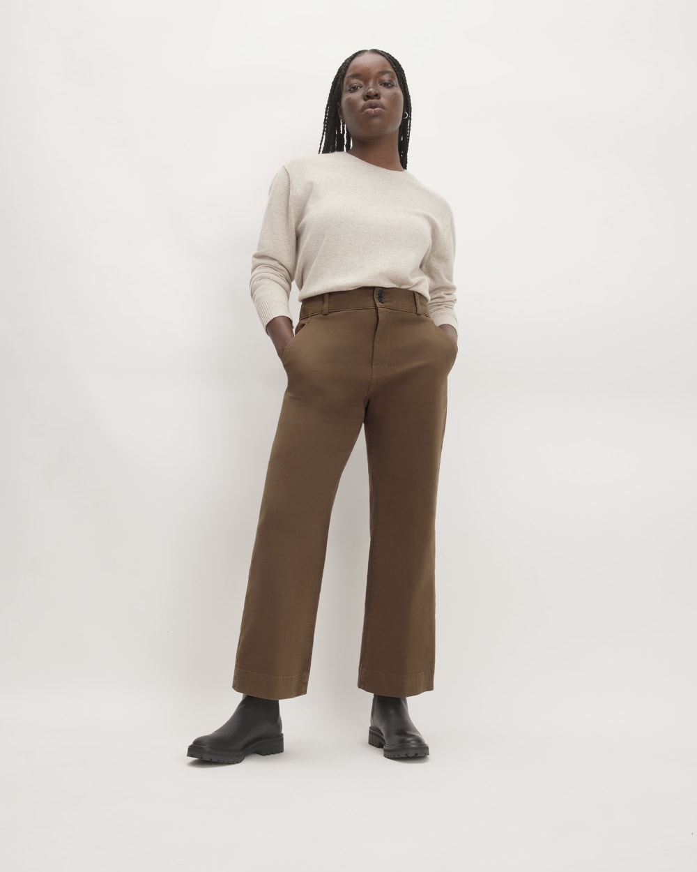 The Organic Kick Flare Pant in Cocoa — front view