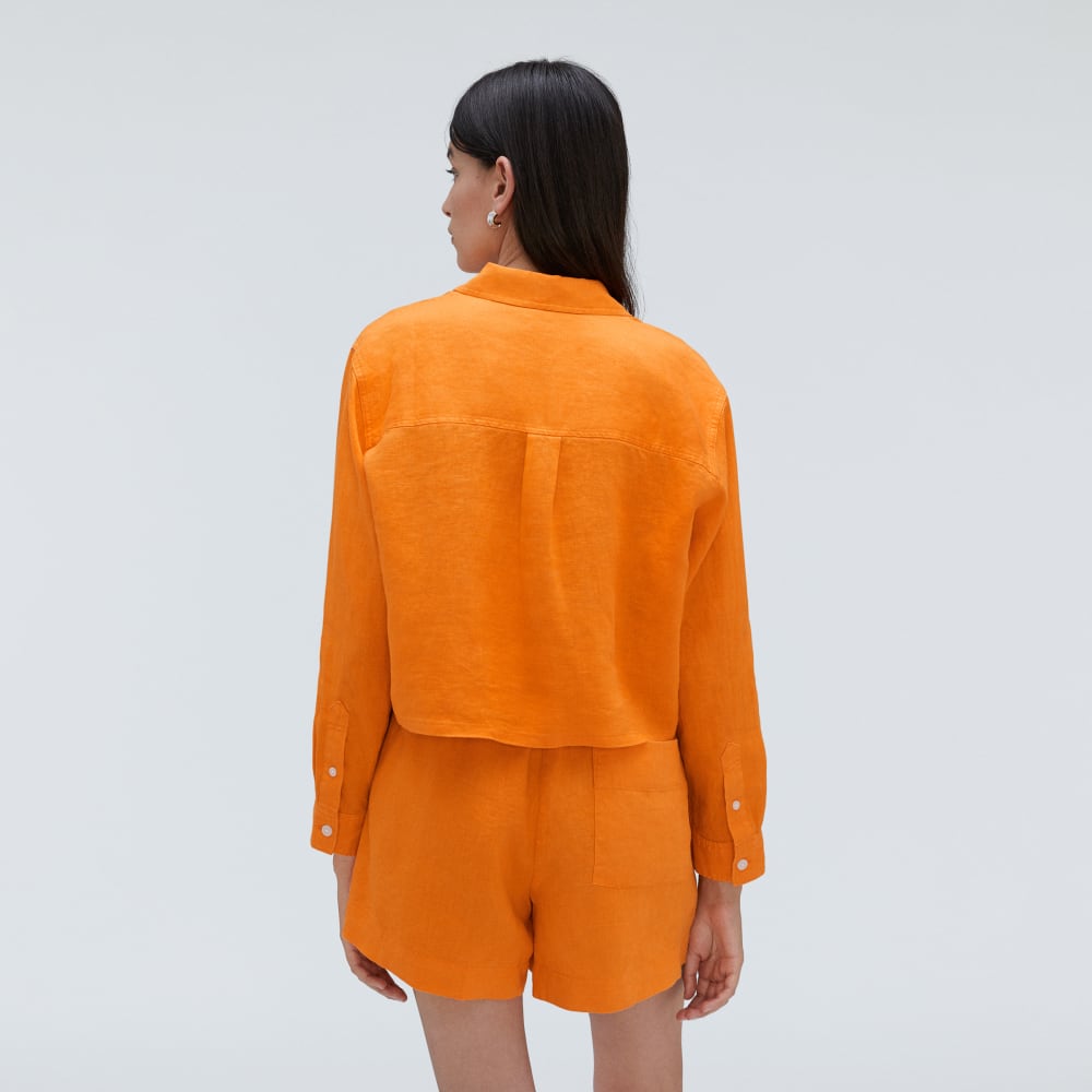 The Linen Way Short Shirt in Turmeric — detail view