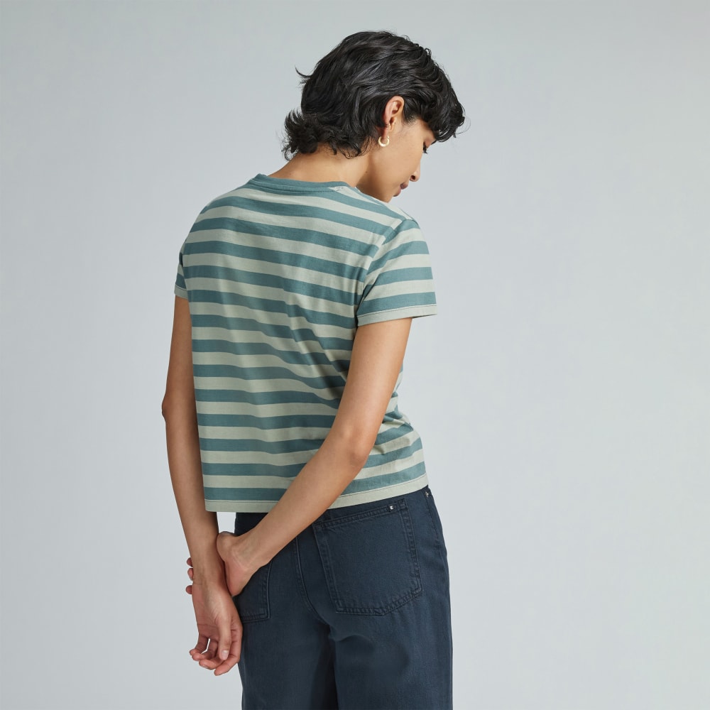 The Box-Cut Tee in Essential Cotton in Green Balsam / Seagrass — detail view