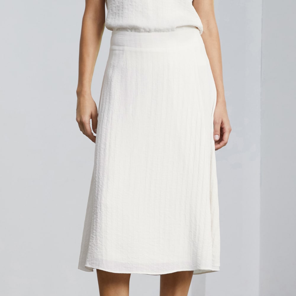 The City Stripe Midi Skirt in Bone — detail view
