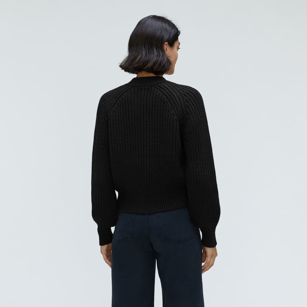 The Texture Cotton Cardigan in Black — detail view