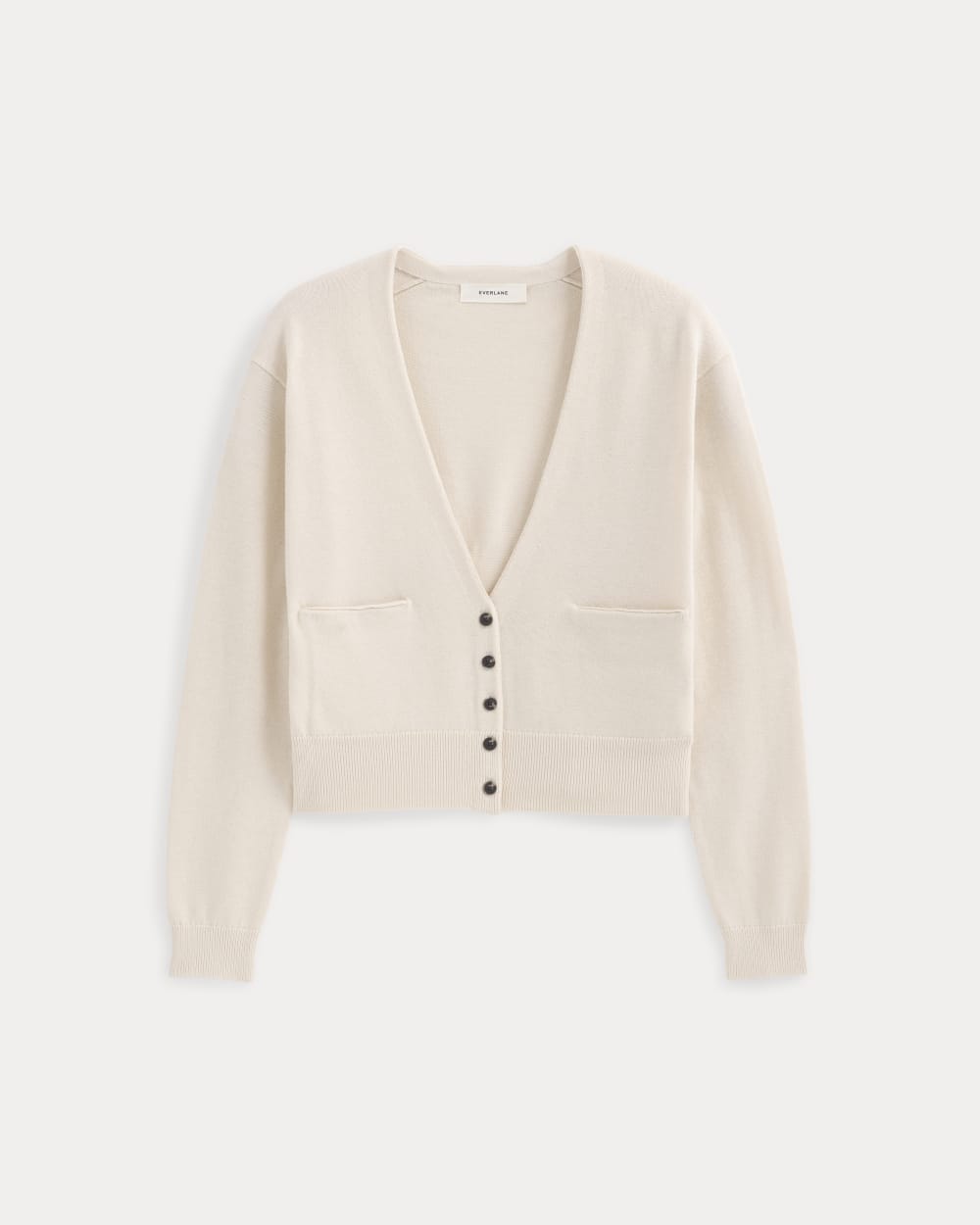 Deep V-Neck Cardigan in Cotton Merino in Canvas — alternate view