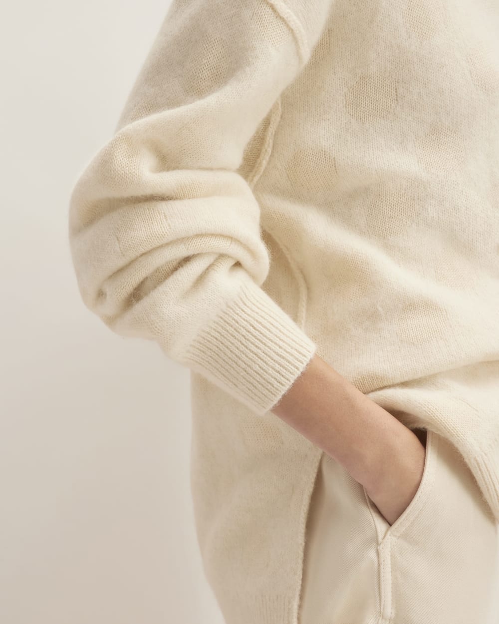 The Alpaca Polka Dot Oversized Crew in Snow / Canvas Polka Dot — detail view